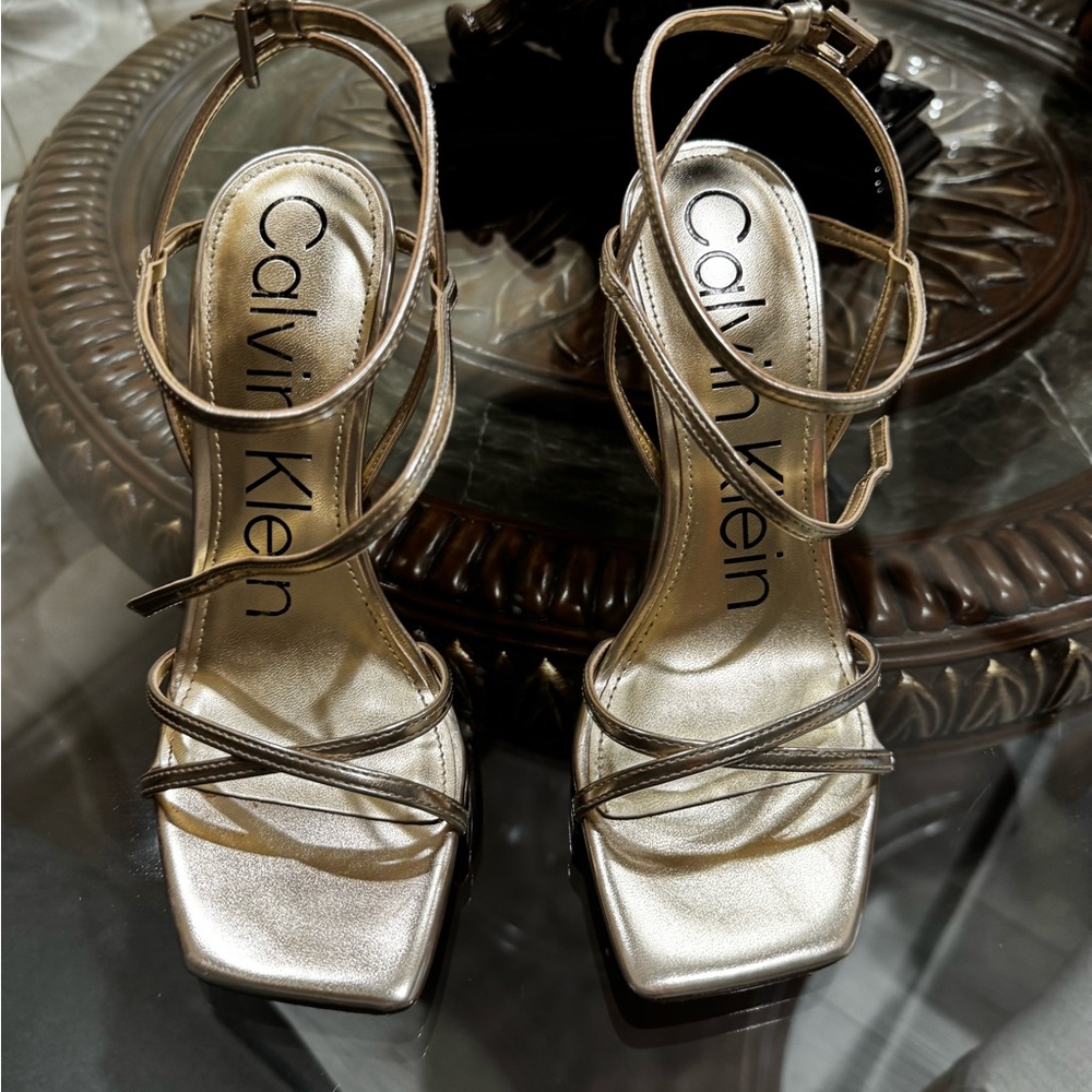 Calvin Klein Metallic Strappy Heels